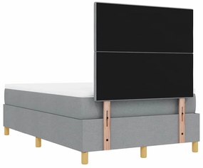 Cama Box Spring com colchão e banco cinza claro 120x190 cm tecido