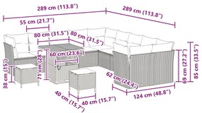 Conjunto de Sofá de Jardim de 13 Peças com Almofadas Preto Rattan Poli