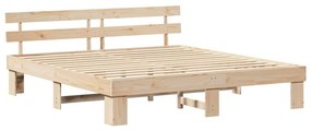 Estrutura de Cama com Cabeceira 180x200 cm Madeira Maciça de Pinho