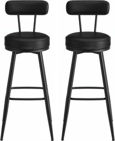 Conjunto de 2 bancos altos giratórios com encosto, couro sintético 56 x 56 x 101,5 cm preto