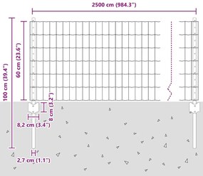 Cercas Euro com 11 Postes U Cinza 0,6x25 m Aço
