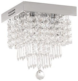 HOMCOM Candeeiro de Teto de Cristal K9 Moderna com 4 Suporte para Lâmpadas G9 e Base de Aço Inoxidável Candeeiro de Aranha para Sala de Jantar Dormitório Sala de Estar Ø25x29cm Prata