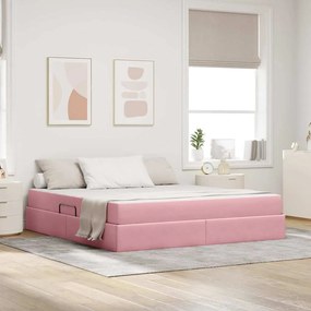 vidaXL Cama com arrumação e colchão Rosa 180 x 200 cm Veludo