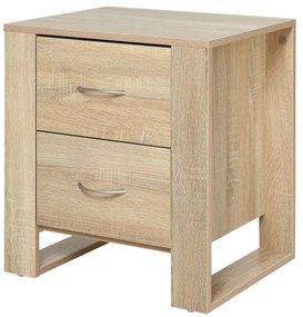 HOMCOM Mesa de Cabeceira com 2 Gavetas Pés e Base Elevada para Dormitório Mesa Lateral para Sala de Estar Estilo Moderno 48x39x54cm Carvalho