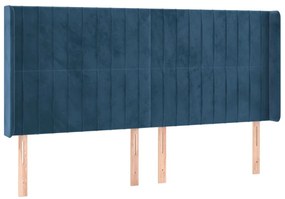 Cama box spring c/ colchão/LED 180x200 cm veludo azul-escuro