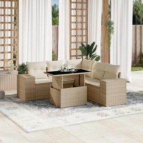 vidaXL 6 pcs conjunto de sofás p/ jardim com almofadões vime PE bege