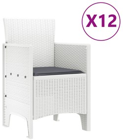 Conjunto de Jantar vidaXL de 13 Peças com Almofadas Branca em Vime Sin