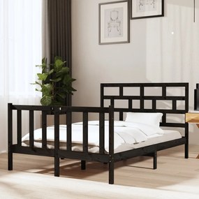 Estrutura de cama dupla pequena 120x190 cm pinho maciço preto