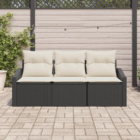 Conjunto de Jantar de Jardim em 3 Peças com Almofadas Preto Rattan