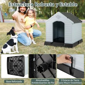 Casota de plástico para cães com piso elevado e válvulas de ar, ideal para cães pequenos e médios branco e cinza