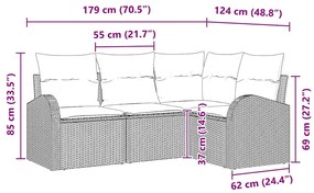 Conjunto de Sofá de Jardim de 4 Peças com Almofadas Bege em Rattan Pol