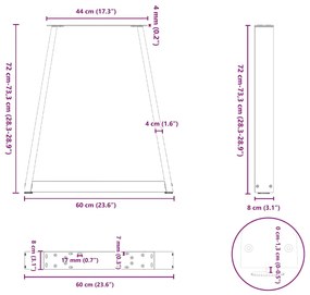 Mesa de jantar pernas 2 pcs forma V 60x(72-73,3) cm aço natural