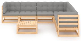8 pcs conjunto lounge de jardim c/ almofadões pinho maciço