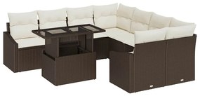 Conjunto de Sofás de Jardim de 9 Peças com Almofadas Marrom em Rattan