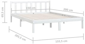 Estrutura de cama king 150x200 cm pinho maciço branco