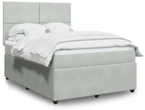 vidaXL Cama com molas/colchão 160x200 cm veludo cinzento-claro