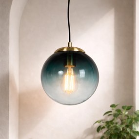 Candeeiro de suspensão Art Déco em latão com vidro azul oceano 20 cm - Pallon