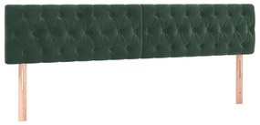 Cabeceira de cama c/luzes LED veludo 200x7x78/88cm verde-escuro