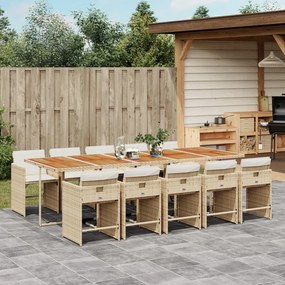 vidaXL 11 pcs conjunto de jantar p/ jardim com almofadões vime PE bege