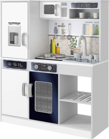 AIYAPLAY Conjunto de cozinha de brinquedo com conjunto de utensílios em aço inoxidável, fogão, pia com sistema de circulação de água, efeitos de luz e som, Branco | Aosom Portugal