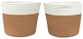 Cestos de arrumação 2 pcs Ø24x18 cm algodão castanho e branco