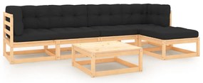 6 pcs conjunto lounge de jardim c/ almofadões pinho maciço