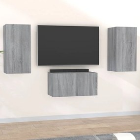 vidaXL Conjunto móveis de TV 3 pcs madeira processada sonoma cinza