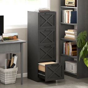 Bloco gavetas de Arquivo, 40 x 40 x 131 cm, 4 Gavetas para Dossiers Suspensos, Preto