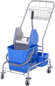 HOMCOM Carro Limpeza Profissional Rodas Balde Esfregona 25L Espremedor Cesto Azul 72x49,5x95 cm Eficiente | Aosom Portugal