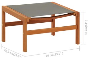 Cadeira de jardim c/ apoio pés eucalipto maciço/textilene cinza
