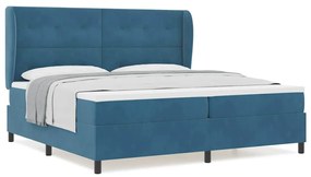 Cama com Estrado e Colchão Azul Escuro 200x200 cm em Veludo