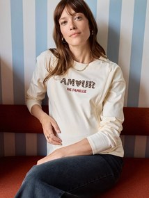 Camisola com estampado amour, de grávida e amamentação cru