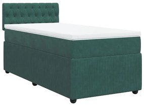 Cama com molas/colchão 90x200 cm veludo verde-escuro