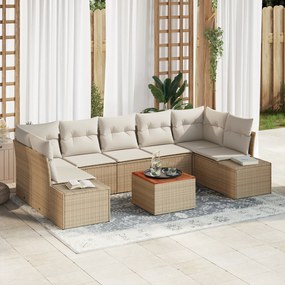 vidaXL Conjunto de Sofá de Jardim 8 peças com Almofadas Bege Rattan Acácia