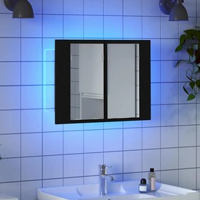 Armário de Espelho LED para Casa de Banho vidaXL Preto Carvalho 60x12x