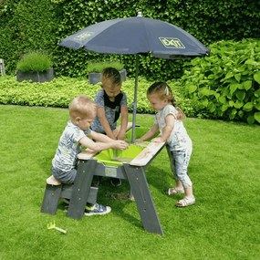 Mesa de piquenique para crianças (1 banco) Aksent com guarda-sol e ferramentas de jardinagem cinzenta