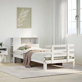 Cama com estante sem colchão 100x200 cm pinho maciço branco