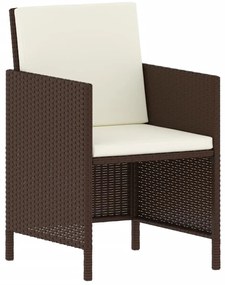 6 pcs conjunto jantar p/ jardim c/ almofadões vime PE castanho