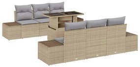 Conjunto de Sofá de Jardim com 7 Peças e Almofadas Bege em Polyrattan