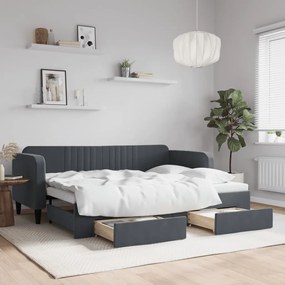 Sofá-cama c/ gavetão e gavetas 80x200 cm veludo cinzento-escuro