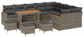 Conjunto de Sofás para Jardim vidaXL 13 Peças com Almofadas Cinza Ratt