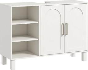 Móvel para Lavatório Suspenso Móvel para Casa de Banho Moderno com 2 Portas e Prateleiras Ajustáveis 90x30x63 cm (LAVATÓRIO NÃO INCLUIDO) Creme