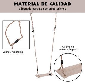 HOMCOM Baloiço de Madeira Pino ao Ar Livre com Assento de Madeira para Adultos e Crianças 40x16cm