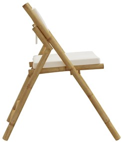 2 pcs cadeiras bistrô dobráveis c/ almofadões branco nata bambu