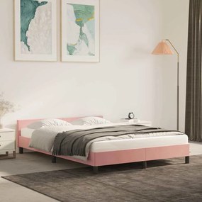 Estrutura cama c/ cabeceira sem colchão 140x200 cm veludo rosa