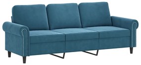 Sofá de 3 lugares com apoio de pés 180 cm veludo azul