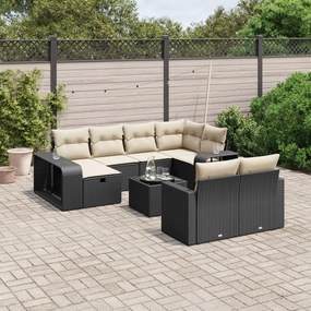 11 pcs conjunto sofás de jardim c/ almofadões vime PE preto