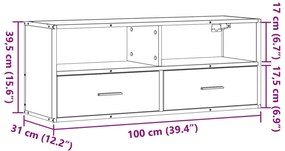 Móvel p/ TV 100x31x39,5 cm deriv. madeira/metal cinzento sonoma