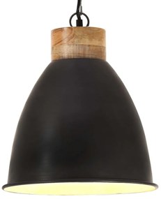 vidaXL Candeeiro teto industrial 35cm E27 ferro preto e madeira maciça
