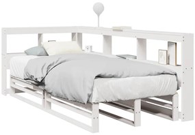 vidaXL Cama com estante sem colchão 90x190 cm pinho maciço branco